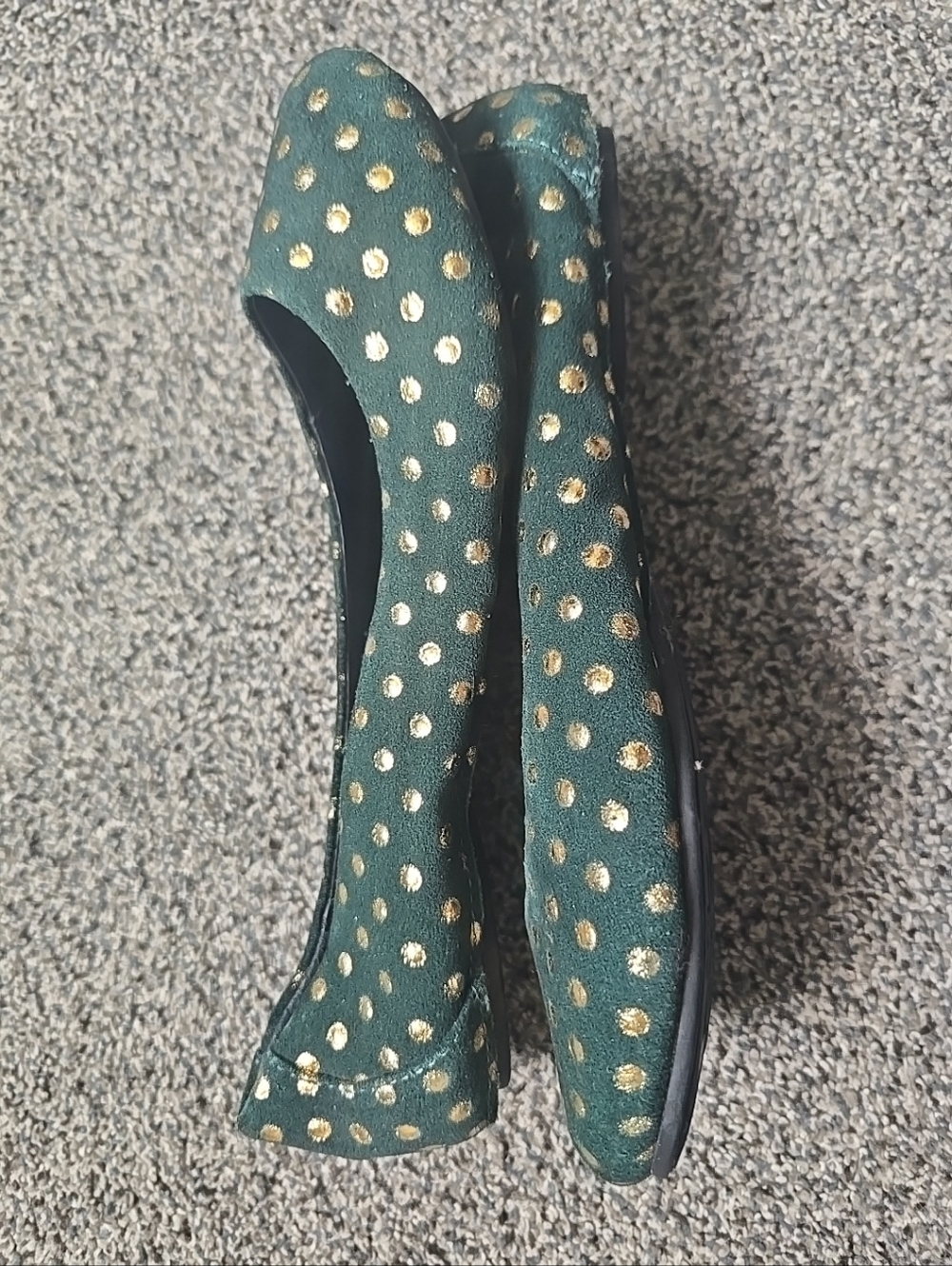 Born Crown Ballet Flats Womens 6 DarkGreen Suede Gold Spotted Round Toe Slip On - Picture 6 of 11